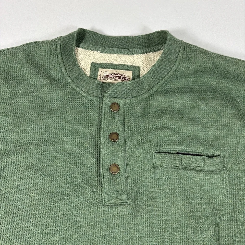 LL Bean Katahdin Iron Works Bonded Waffle Henley XLT Tall Green Sherpa Fleece